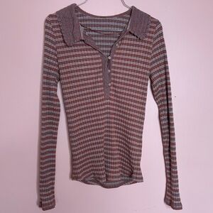 Free People Vintage 70s Inspired Long Sleeve Ribbed Top